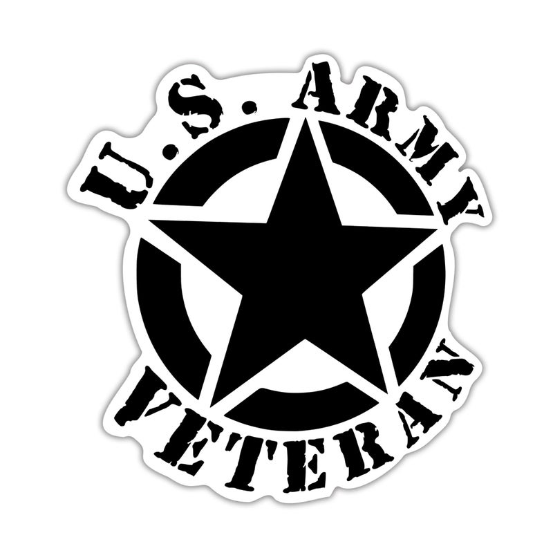 KCD Army Veteran Star Vinyl Decal Sticker â€“ Military Support Car, Truck, SUV, Laptop, Cup, Window, Wall â€“ Black â€“ 5.5 x 5.1 Inches -KCD1729B - Image 1